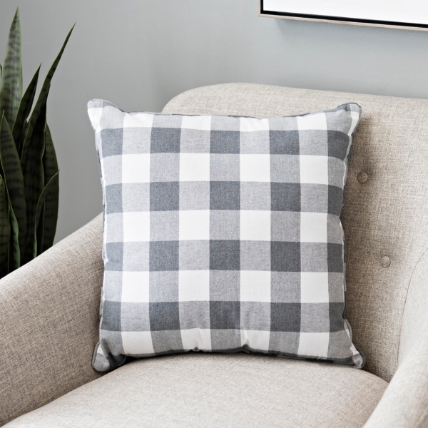 Gray and 2025 white checked pillows