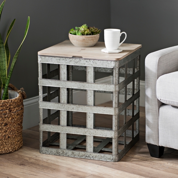 Galvanized Metal Basket Storage Table Kirklands Home