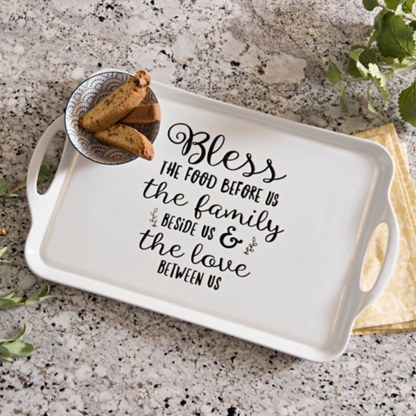 Blessings White Ceramic Tray | Kirklands Home