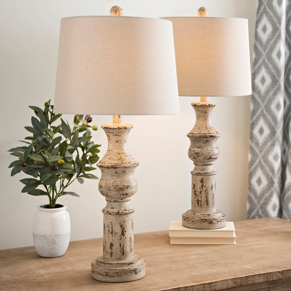 Distressed Cream Table Lamps, Set of 2 