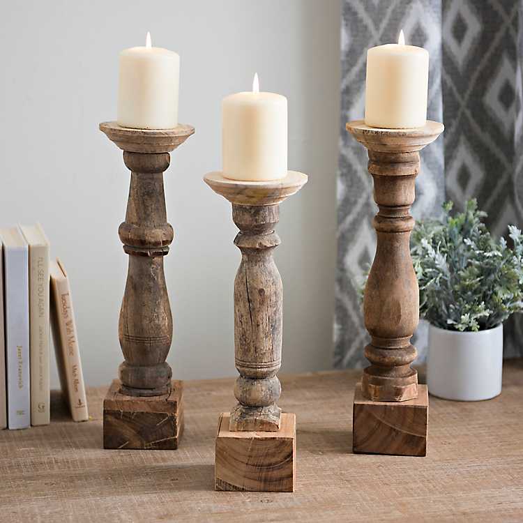 Rustic wood candle holder