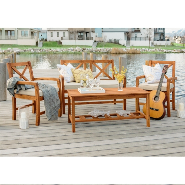 X Back Acacia Wood 4 Pc Patio Set Kirklands