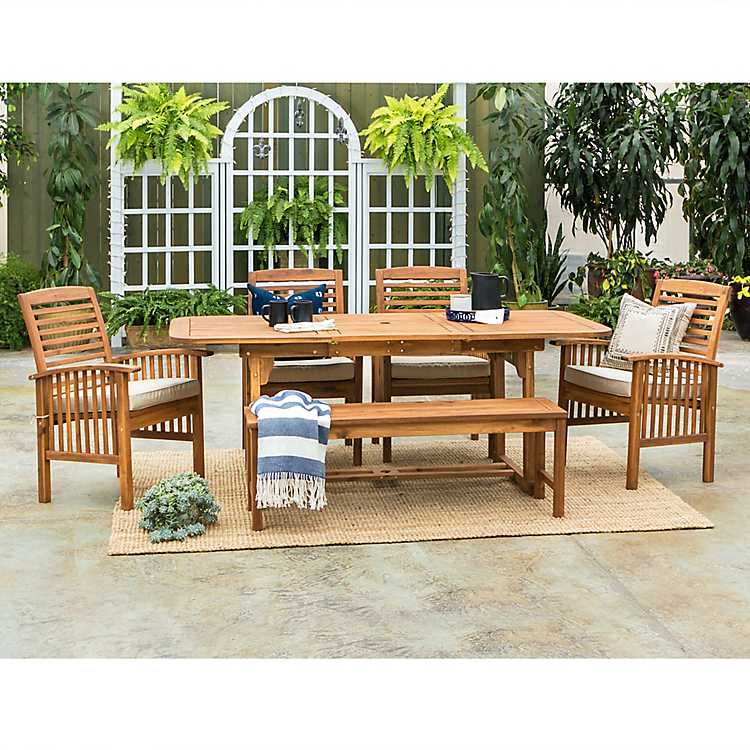 Acacia Wood Outdoor 6 Pc Dining Set, Acacia Wood Patio Table And Chairs