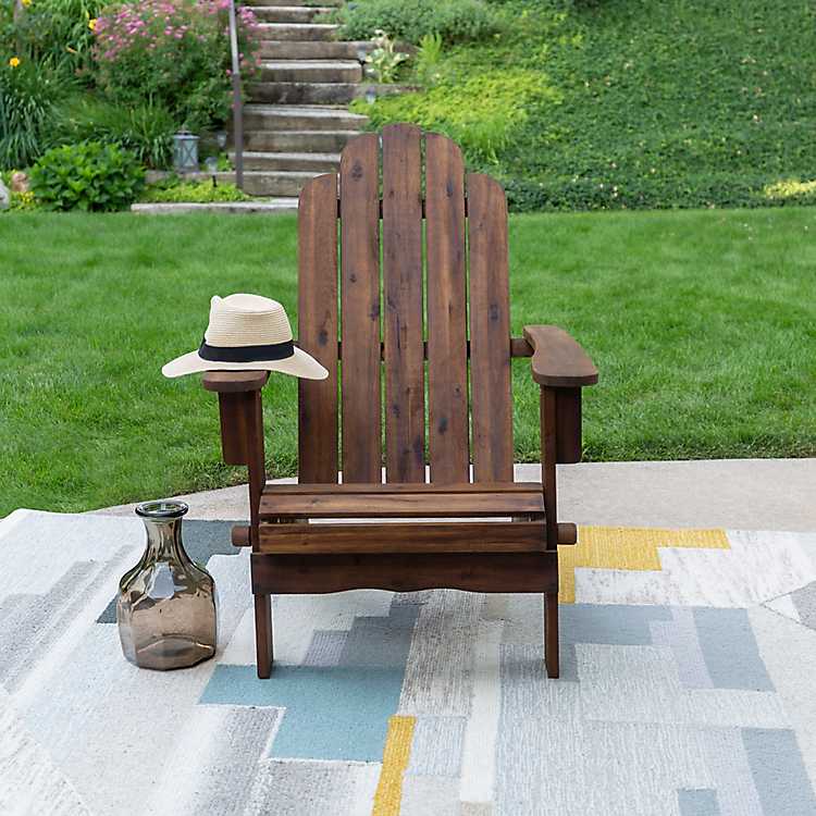 Brown Folding Wood Adirondack Chair Accent Furniture w/ Natural Finish 