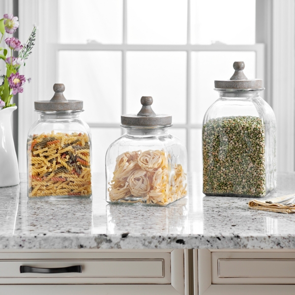 Farmhouse Cookie Jars  3 Glass Storage Containers with Lids