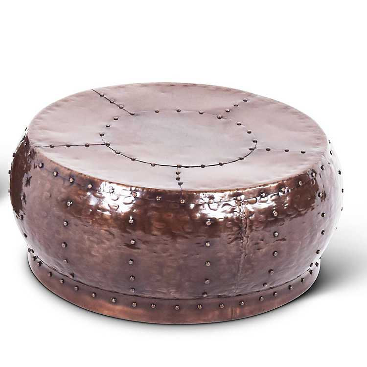 Round Antique Copper Coffee Table, Round Hammered Copper Coffee Table