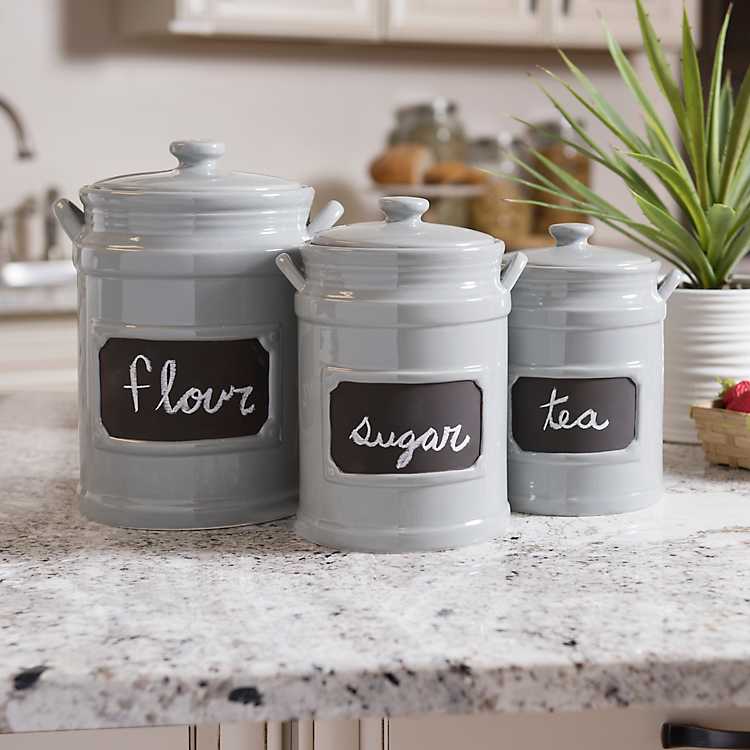 Clifton Set Of 3 Storage Tins With Chalkboard Kitchen Storage Box Canister CREAM