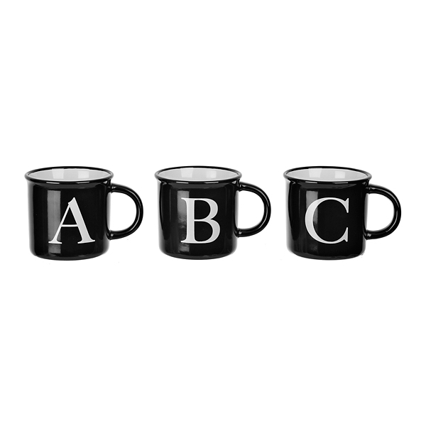 Black and White Block Letter Monogram Mugs