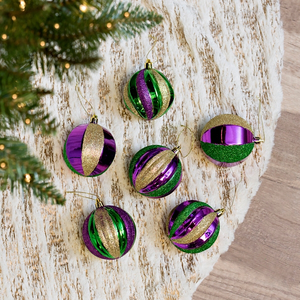 Mardi Gras Ribbed Ball Ornaments, Set of 6 Kirklands Home