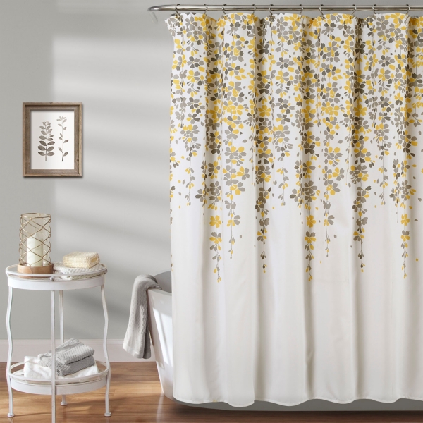 Yellow And Gray Weeping Flower Shower Curtain