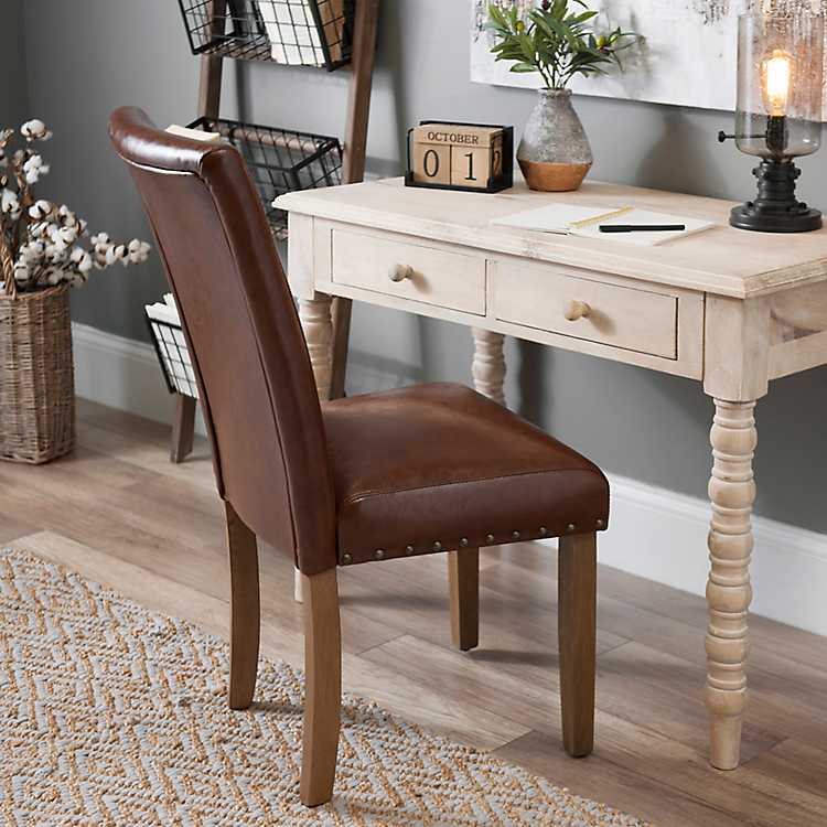 Brown Faux Leather Parsons Chair, Leather Parson Dining Chair