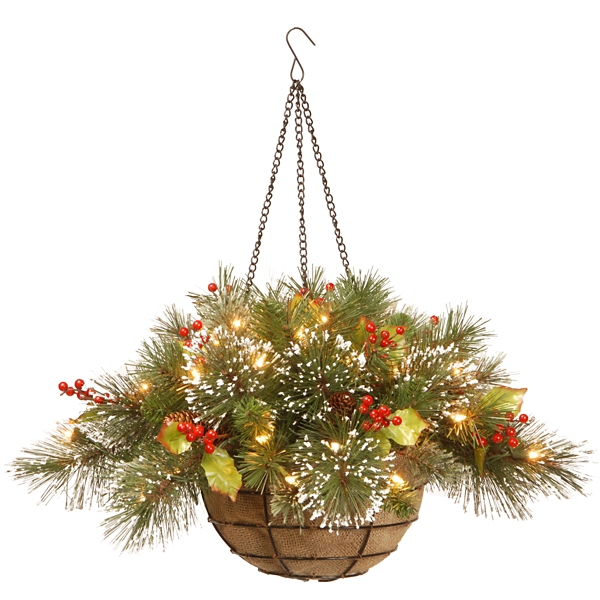 Pre-Lit Wintry Pine Hanging Basket | Kirklands Home