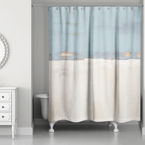 Blue And Cream Horizon Shower Curtain, Cream And White Shower Curtain