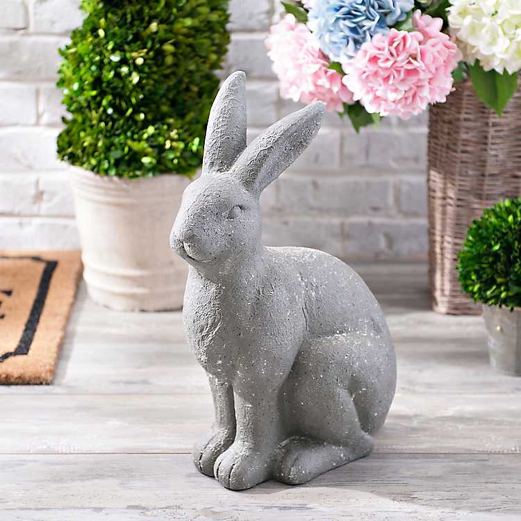 Gray Resin Outdoor Rabbit Statue, Outdoor Garden Rabbit Statues