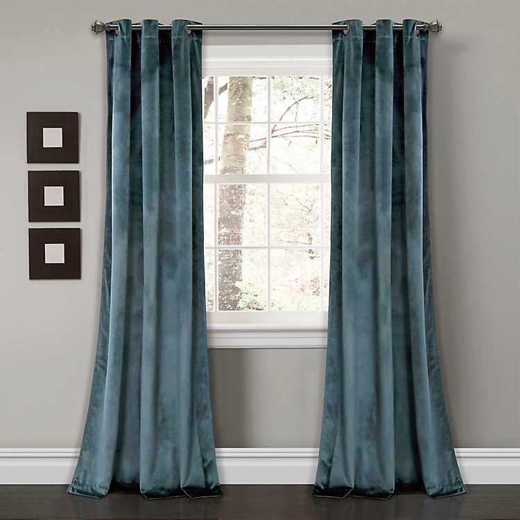 Slate Blue Prima Velvet Curtain Panel, Blue Velvet Curtains