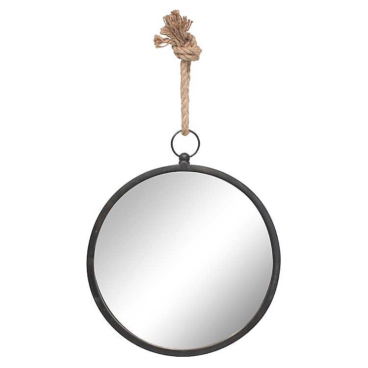 Round Metal Frame Mirror With Rope, Round Metal Mirror With Rope