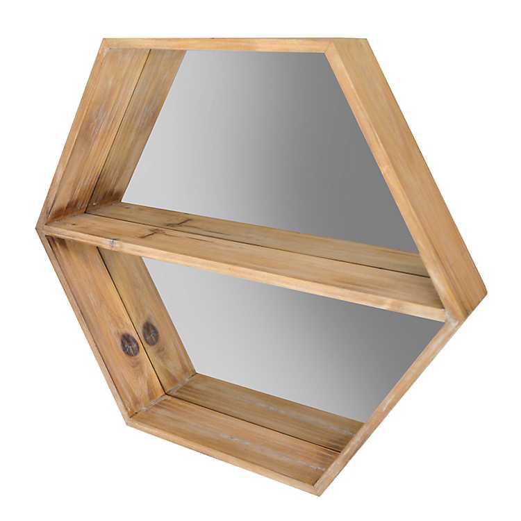 Natural Wood Hexagon Shelf With Mirror Backer Kirklands