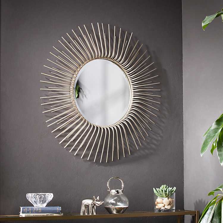 Oversized Sunburst Wall Mirror, Sun Mirror Wall Decor Silver