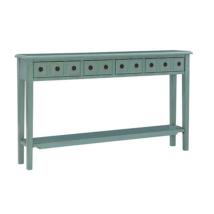 Paloma Teal 4 Drawer Console Table, Teal Color Console Table