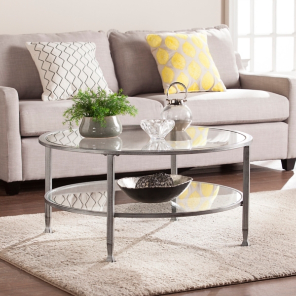 Mara Glass And Silver Metal Round Coffee Table Kirklands