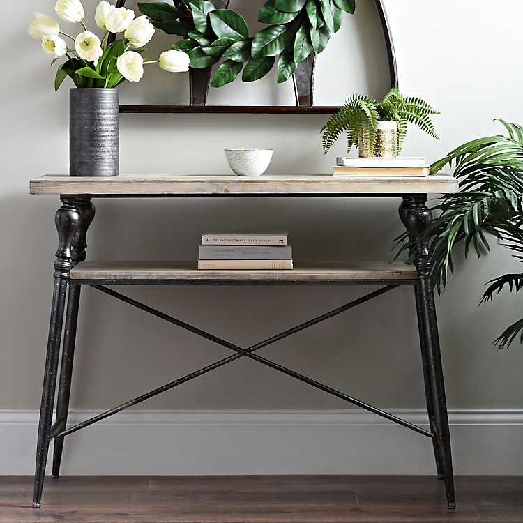Industrial Fir Wood And Iron Console, Wood And Iron Console Table