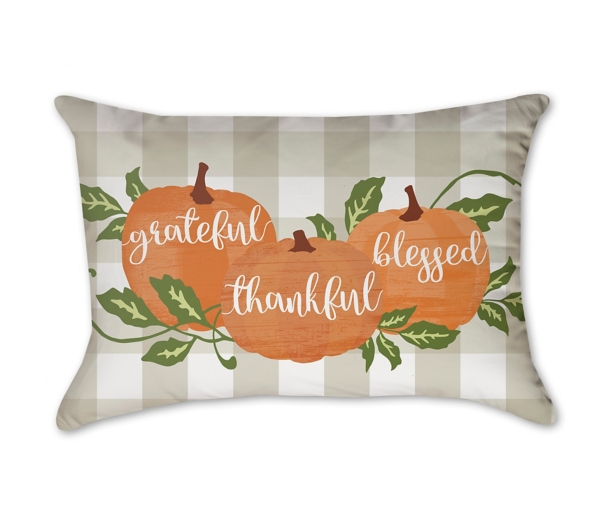 Thankful, Grateful, Blessed Pumpkin Fall Pillow