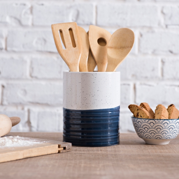 Ceramic Utensil Holder - Speckled Blue – Matchstick Goods