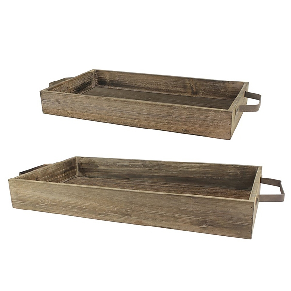 wooden tray with metal handles