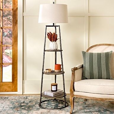 3 Tier Shelf Floor Lamp White 63H Metal Wood Kirkland s Home