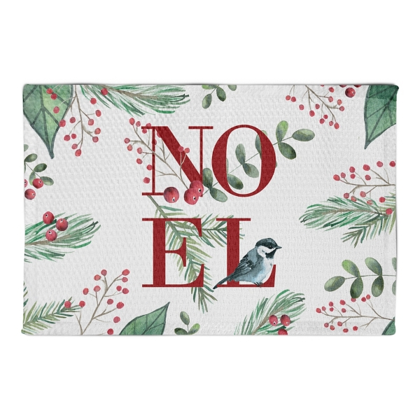Noel Foliage with Bird Christmas Kitchen Mat