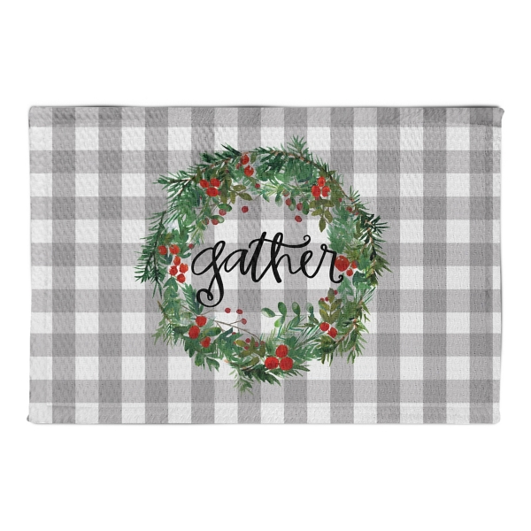 Tan and White Gather Wreath Christmas Kitchen Mat