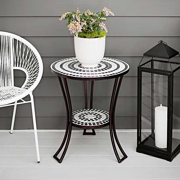 vidaXL Mosaic Side Table Black and White Ceramic Accent Balcony Poolside Table 