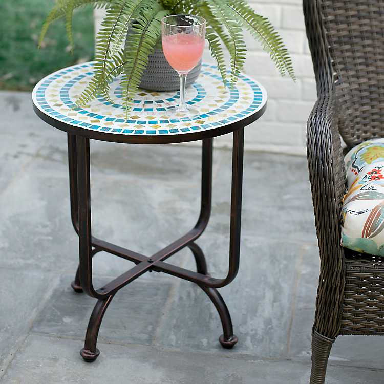 Blue And Green Mosaic Outdoor Side, Mosaic Side Table Outdoor