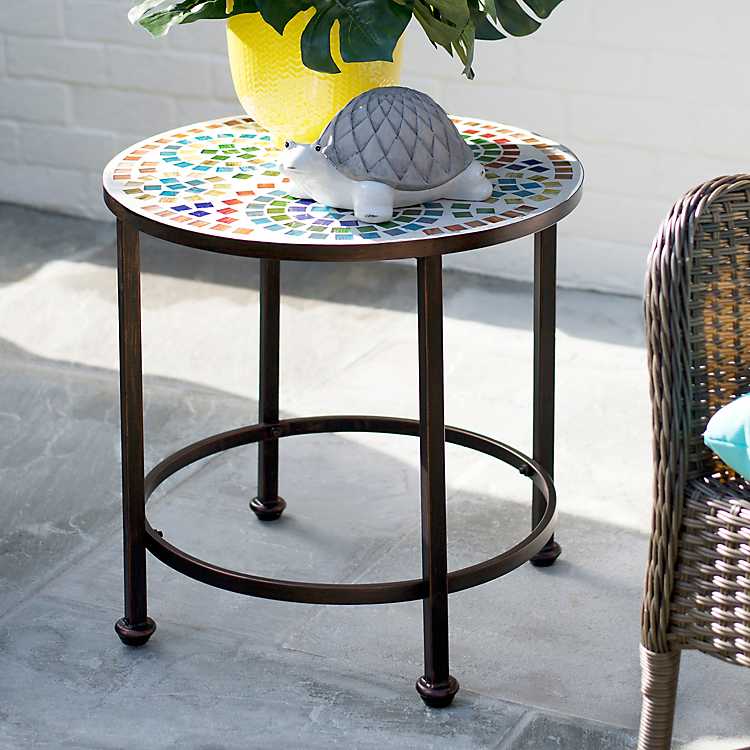 Colorful Mosaic Outdoor Side Table, Mosaic Outdoor End Tables