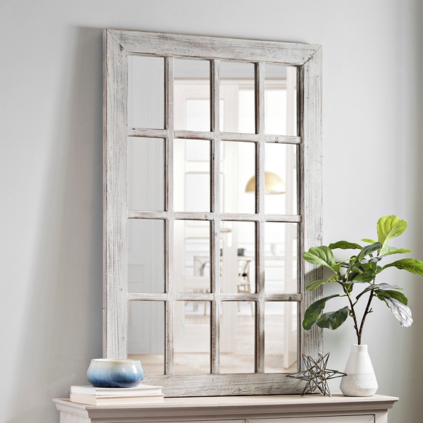 Whitewash Wood Windowpane Wall Mirror Kirklands