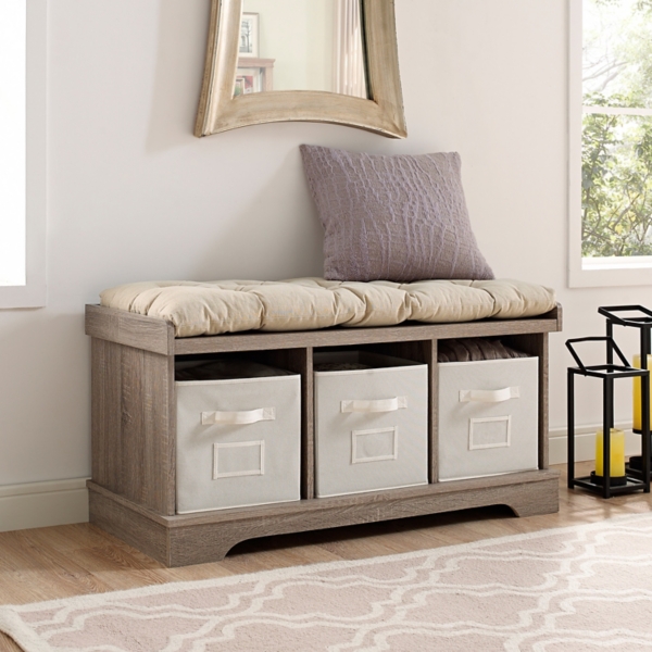 Driftwood Wooden Storage Bench With Totes Kirklands