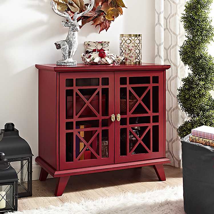 Georgia Red Fretwork 2 Door Accent, Red Accent Cabinet With Doors