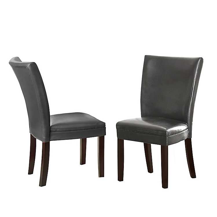 Gray Marlowe Leather Parsons Chairs, Black Leather Parsons Chair Set 2