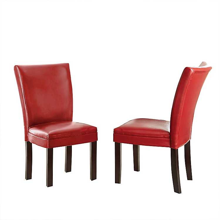 Red Marlowe Leather Parsons Chairs Set, Red Leather Parson Chairs