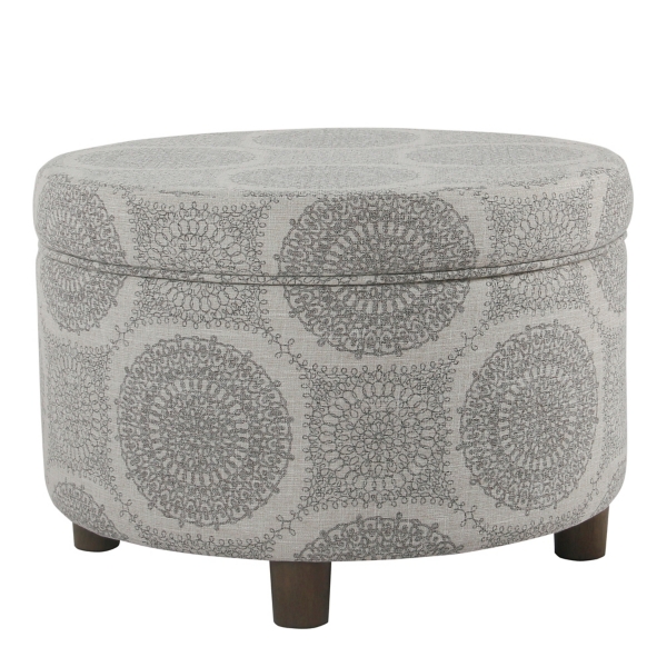 Round Gray Medallion Storage Ottoman | Kirklands Home