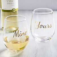 Yours and Mine Stemless Wine Glasses, Set of 2