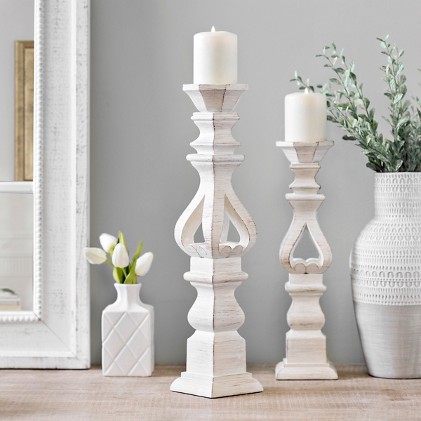 white candlestick holders