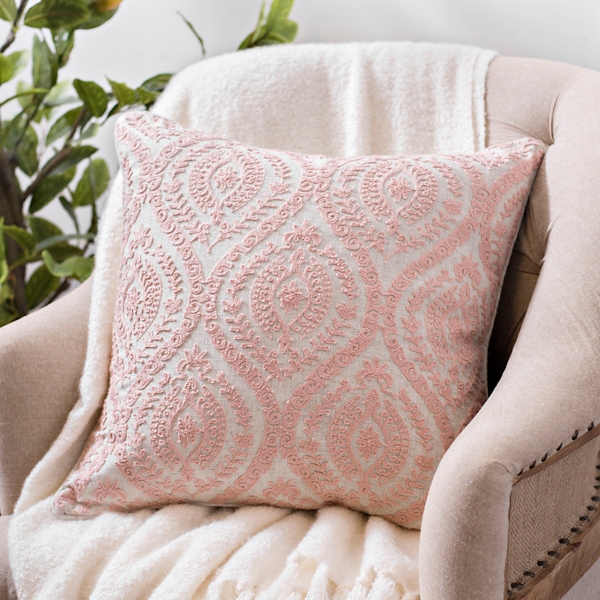 Pink embroidered pillow new arrivals