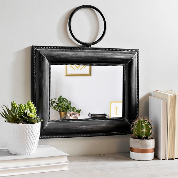 Small Square Framed Hanging Wall Mirror with Ring