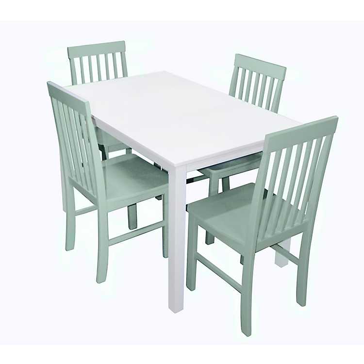 White And Mint Green 5 Pc Dining Set, Mint Green Dining Table And Chairs