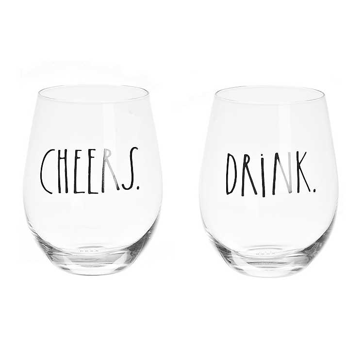 Rae Dunn Stemless Wine Glasses, Sets of 2