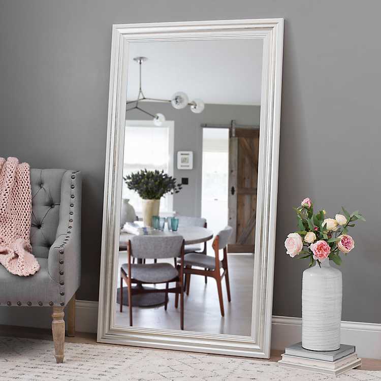 Silver And White Framed Mirror 37 5x67, White Framed Mirror For Living Room