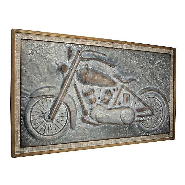 Metal Motorcycle Wood Framed Wall Plaque Kirklands - Rustic Metal Motorcycle Wall Decor