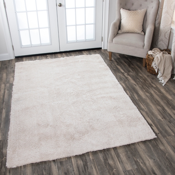 Cream Carey Polyester Shag Area Rug 5x7 Kirklands