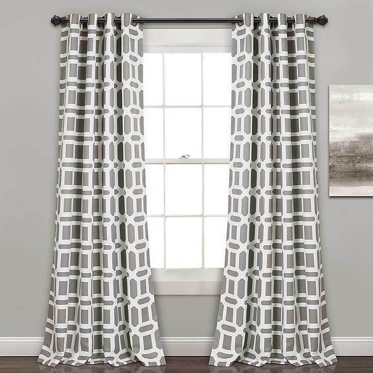 Gray Geometric Curtain Panel Set 84 In, Gray Geometric Curtains